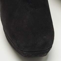 مملوكة مسبقًا بوت برادا سويدي أسود مقدمة مفتوحة كعب روكي مقاس 36