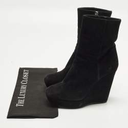 مملوكة مسبقًا بوت برادا سويدي أسود مقدمة مفتوحة كعب روكي مقا س 36