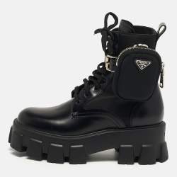 مملوكة مسبقًا Prada Monolith Size 37 Black Leather and Nylon Mid Calf Boots
