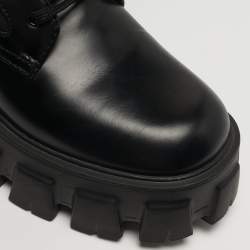 مملوكة مسبقًا حذاء بوت منتصف ساق برادا مونوليث جلد أسود ونايلون مقاس 37