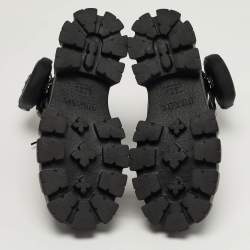 مملوكة مسبقًا حذاء بوت منتصف ساق برادا م ونوليث جلد أسود ونايلون مقاس 37