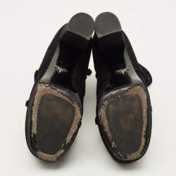 مملوكة مسبقًا حذاء بوت كاحل برادا مقدمة مفتوحة تفاصيل شراشيب سويدي أسود مقاس 36.5