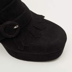 مملوكة مسبقًا حذاء بوت كاحل برادا مقدمة مفتوحة تفاصيل شراشيب سويدي أسود مقاس 36.5