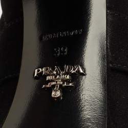 مملوكة مسبقًا حذاء بوت كاحل برادا مقدمة مفتوحة تفاصيل شراشيب سويدي أسود مقاس 36.5