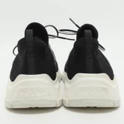 Pre Owned Prada Size 39 Black Logo Print Knit Fabric and Leather Low Top Sneakers