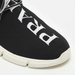 Pre Owned Prada Size 39 Black Logo Print Knit Fabric and Leather Low Top Sneakers