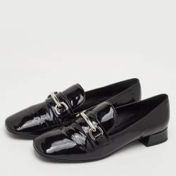 Pre Owned Prada Size 37.5 Black Patent Leather Slip On Loafers