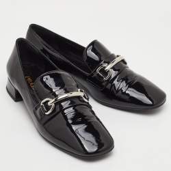 Pre Owned Prada Size 37.5 Black Patent Leather Slip On Loafers