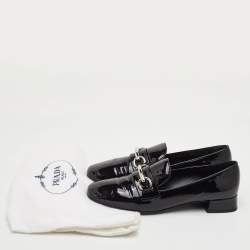 Pre Owned Prada Size 37.5 Black Patent Leather Slip On Loafers