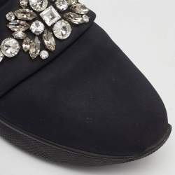 Pre Owned Prada Size 39.5 Black Neoprene Crystal Embellished Slip On Sneakers