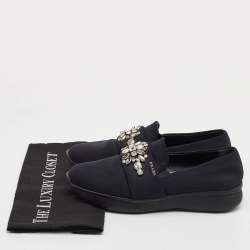 Pre Owned Prada Size 39.5 Black Neoprene Crystal Embellished Slip On Sneakers