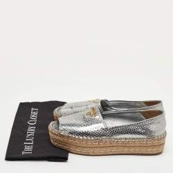 Pre Owned صندل إسبرادريل منصة برادا جلد منقوش بطبعة جلد الثعبان فضي معدني مقاس 41