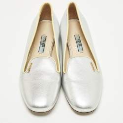 Pre Owned Prada Size 36 Metallic Saffiano Leather Smoking Slippers