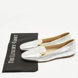 Pre Owned Prada Size 36 Metallic Saffiano Leather Smoking Slippers