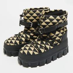 Pre Owned حذاء بوت كاحل برادا نيوبرين ومطاط أسود طول الكاحل مقاس 36.5