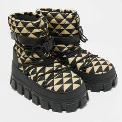 Pre Owned حذاء بوت كاحل برادا نيوبرين ومطاط أسود طول الكاحل مقاس 36.5