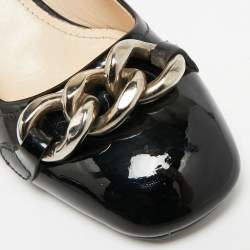 مملوكة مسبقًا Prada Size 36.5 Black Patent Leather Chain Embellished Block Heel Pumps