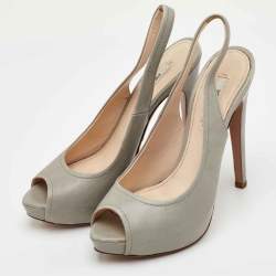 Pre Owned صندل برادا سليج باك منصة جلد رمادي فاتح مفتوح عند الأصابع مقاس 36