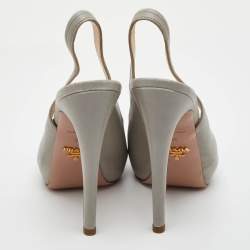 Pre Owned صندل برادا سليج باك منصة جلد رمادي فاتح مفتوح عند الأصابع مقاس 36