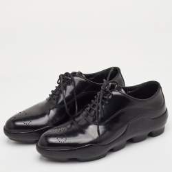 Pre Owned Prada Size 36 Black Leather Lace Up Sneaker Oxfords