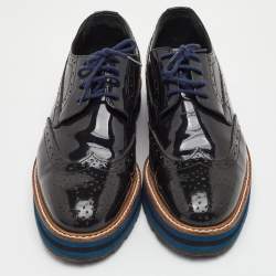 Pre Owned Prada Size 38 Black Brogue Patent Leather Lace Up Platform Derby Sneakers