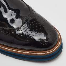 Pre Owned Prada Size 38 Black Brogue Patent Leather Lace Up Platform Derby Sneakers