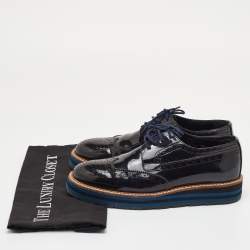 Pre Owned Prada Size 38 Black Brogue Patent Leather Lace Up Platform Derby Sneakers