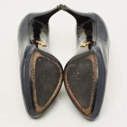 Pre Owned Prada Size 39.5 Navy Blue Saffiano Leather Platform Pumps