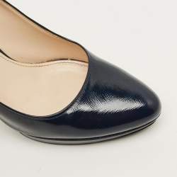 Pre Owned Prada Size 39.5 Navy Blue Saffiano Leather Platform Pumps