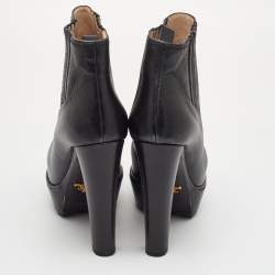 مملوكة مسبقًا Prada Size 39.5 Black Leather Platform Ankle Length Boots