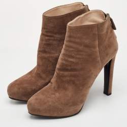 Pre Owned حذاء بوت طول الكاحل برادا سويدي بني فاتح نعال سميكة مقاس 40