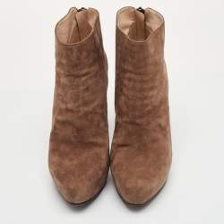 Pre Owned حذاء بوت طول الكاحل برادا سويدي بني فاتح نعال سميكة مقا س 40