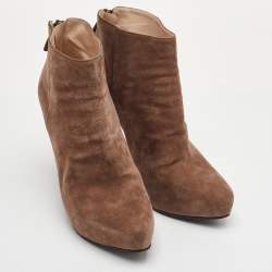 Pre Owned حذاء بوت طول الكاحل برادا سويدي بني فاتح نعال سميكة مقاس 40