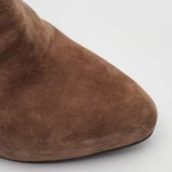 Pre Owned حذاء بوت طول الكاحل برادا سويدي بني فاتح نعال سميكة مقاس 40