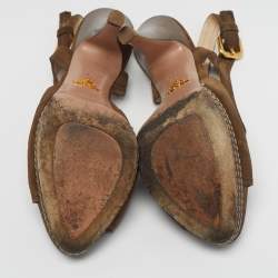 Pre Owned صندل برادا حزام للكاحل شامواه بني مقاس 38