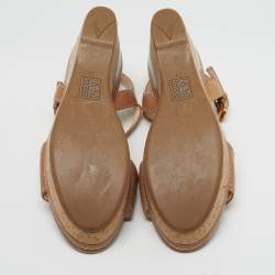 Pre Owned صندل برادا كعب إسفين سيور الكاحل جلد بني مقاس 39