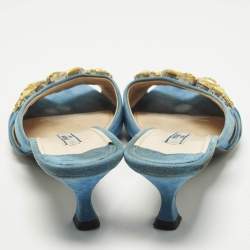 مملوكة مسبقًا Prada Size 38 Blue Suede Crystal Embellished Slide Sandals