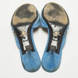 مملوكة مسبقًا Prada Size 38 Blue Suede Crystal Embellished Slide Sandals