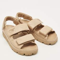 مملوكة مسبقًا Prada Size 38.5 Beige Leather Velcro Slide Sandals