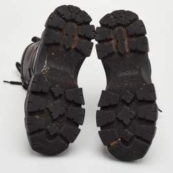 Pre Owned حذاء بوت مقاتل برباط جلد أسود برادا مقاس 38