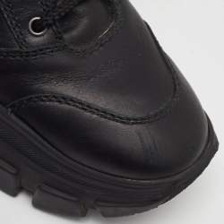 Pre Owned حذاء بوت مقاتل برباط جلد أسود برادا مقاس 38