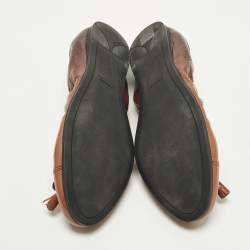 Pre Owned حذاء باليرينا فلات  برادا جلد لامع أحمر/بني سكرانش بفيونكة مقاس 38