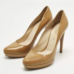 Pre Owned Prada Size 38 Beige Patent Leather Platform Pumps
