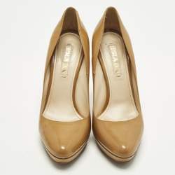 Pre Owned Prada Size 38 Beige Patent Leather Platform Pumps