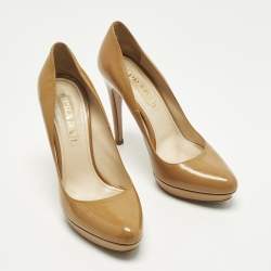 Pre Owned Prada Size 38 Beige Patent Leather Platform Pumps