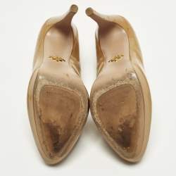 Pre Owned Prada Size 38 Beige Patent Leather Platform Pumps