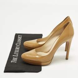 Pre Owned Prada Size 38 Beige Patent Leather Platform Pumps
