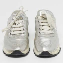 مملوكة مسبقًا Prada Size 36.5 Silver Leather Lace Up Sneakers