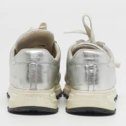 مملوكة مسبقًا Prada Size 36.5 Silver Leather Lace Up Sneakers