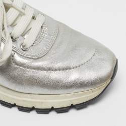 مملوكة مسبقًا Prada Size 36.5 Silver Leather Lace Up Sneakers